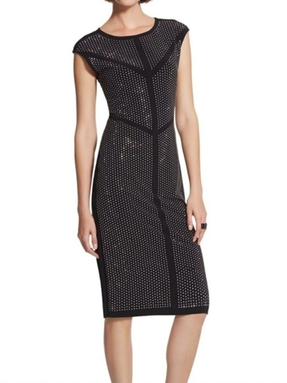 Chicos Black Label Black Studded Midi Zip Stretch Sheath Dress Size 0
